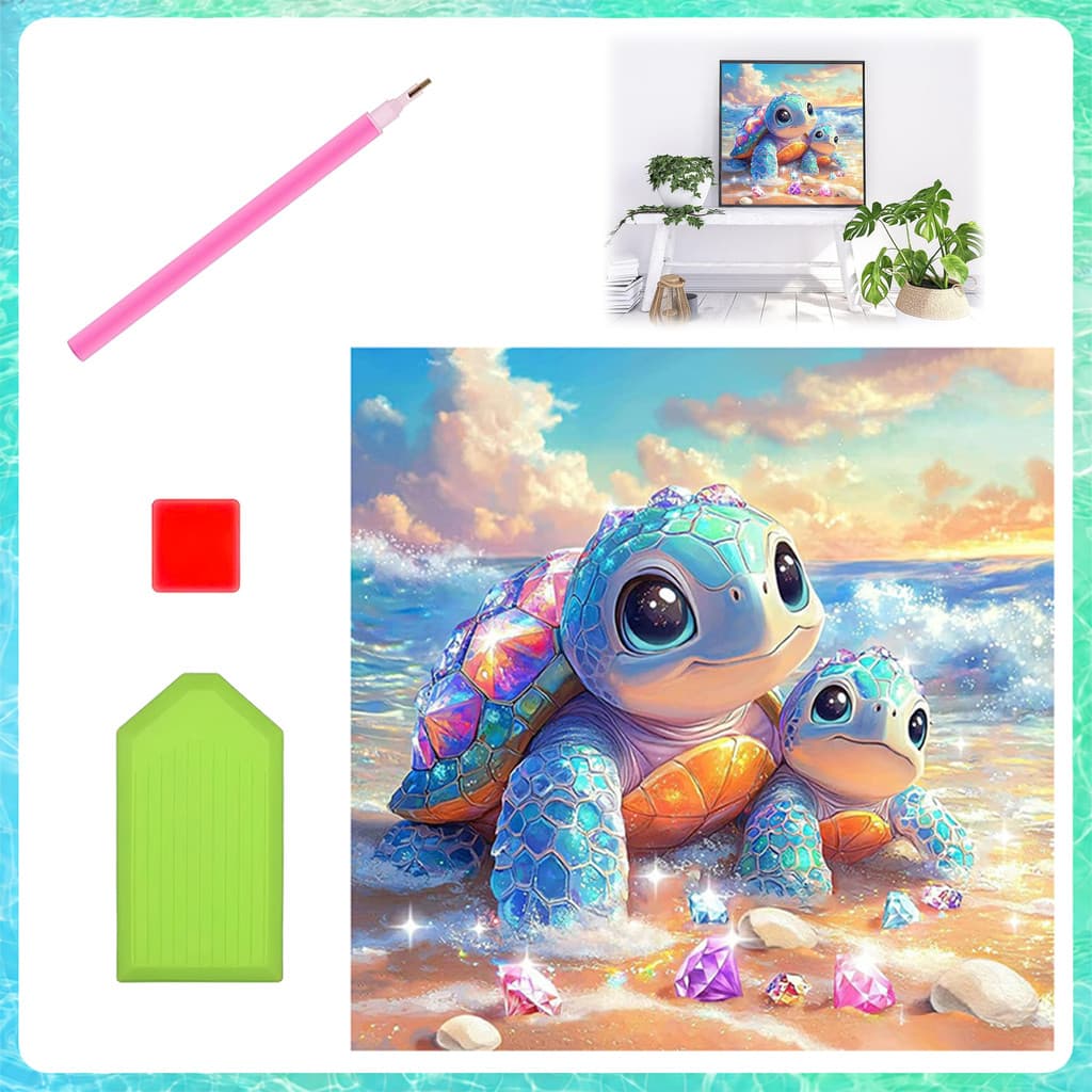 Pintura de Diamante 5D Quadrada 30x30cm Tartarugas – kit completo, relaxante, arte manual decorativa, presente criativo