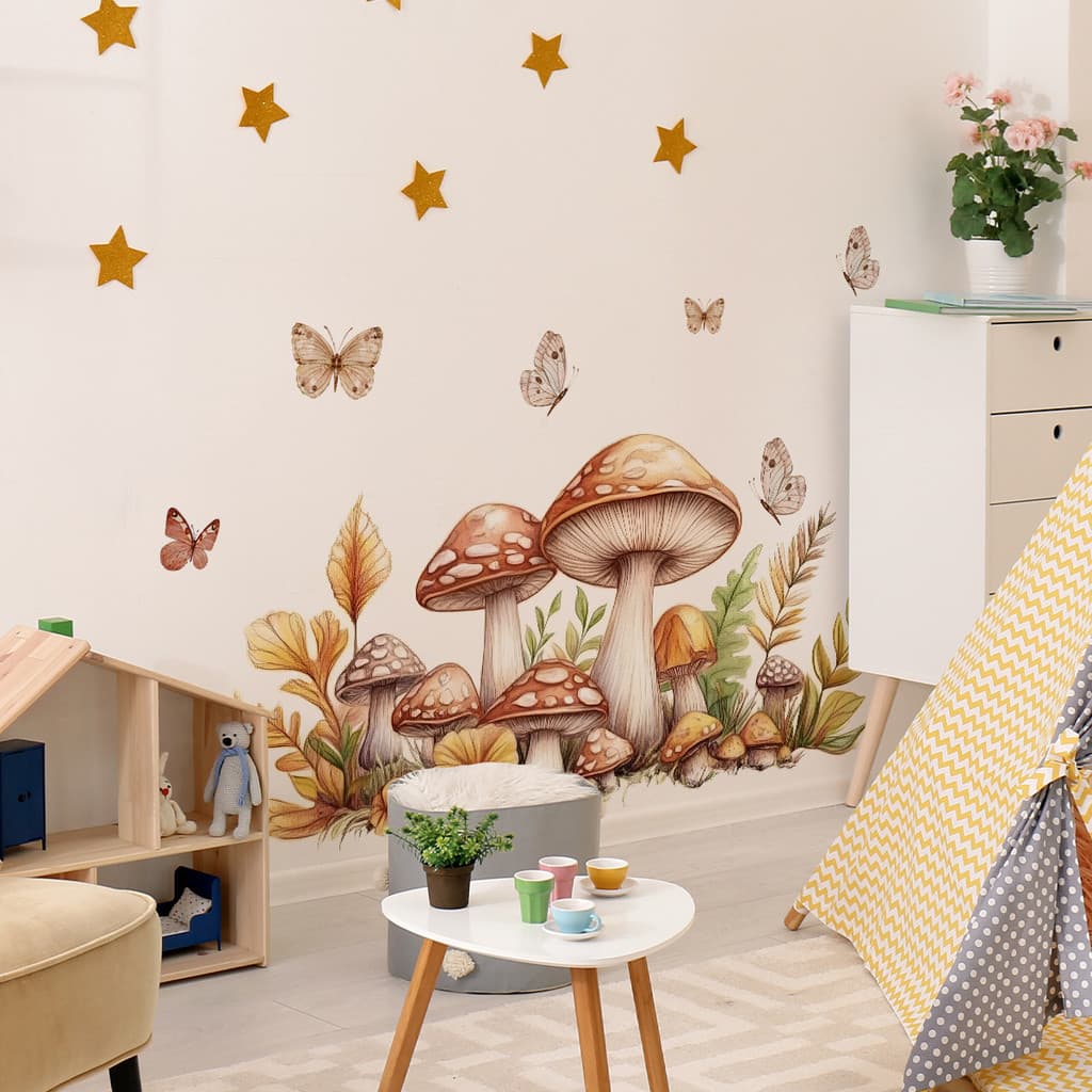 Adesivos de parede cogumelo borboleta adesivos de parede sala de estar quarto casa fundo decoração auto-adesivo adesivos