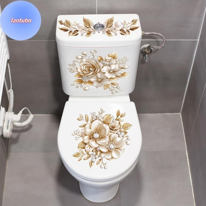 LANTUBN Luxo Ouro Pérola Floral Toalete Stier À Prova Dwaterproof Água Auto-Adesivo Decoração Do Banheiro Parede Stiers