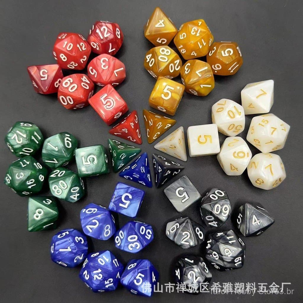 Conjunto de 7 Dados de Acrílico com Textura de Mármore e Pérola, Dados para RPG Dungeons & Dragons (DND) e Jogo de Mesa,