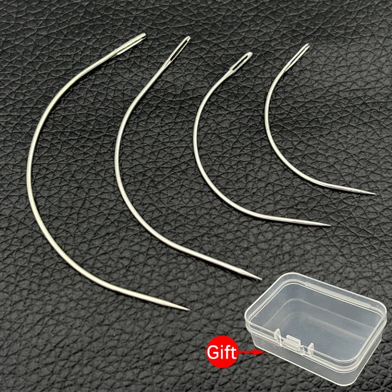 Kit 4 Agulhas Curva P/ Costura Tecido Grosso Couro Megahair Cor Aço