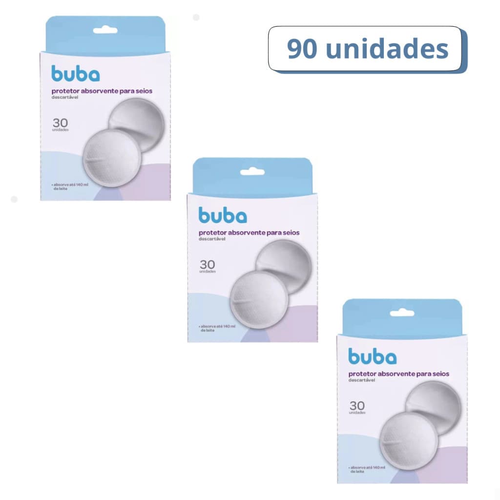 Kit 3 Absorventes de Seio Buba Descartável - Total 90 Unidades