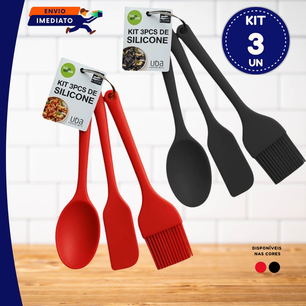 Colher Silicone ou Utensílios Silicone Cabo Anatômico Colher Espátula Pão Duro Pincel Vermelho ou Preto