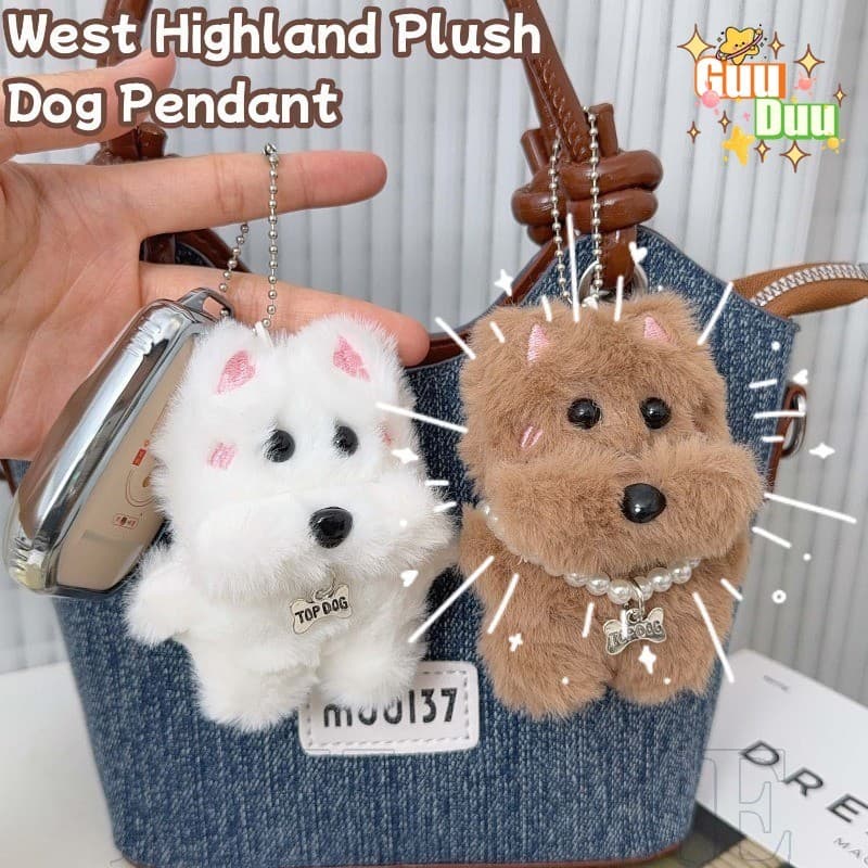 [GuuDuu] Chaveiro Com Pingente De Cachorro De Pelúcia West Highland-Kawaii , Moda , Desenho Animado-Lindos Presentes Par