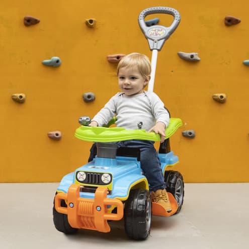 Carrinho Passeio Infantil Quadriciclo Brinquedo Empurrador Colorido Militar Bombeiro Menina Menino