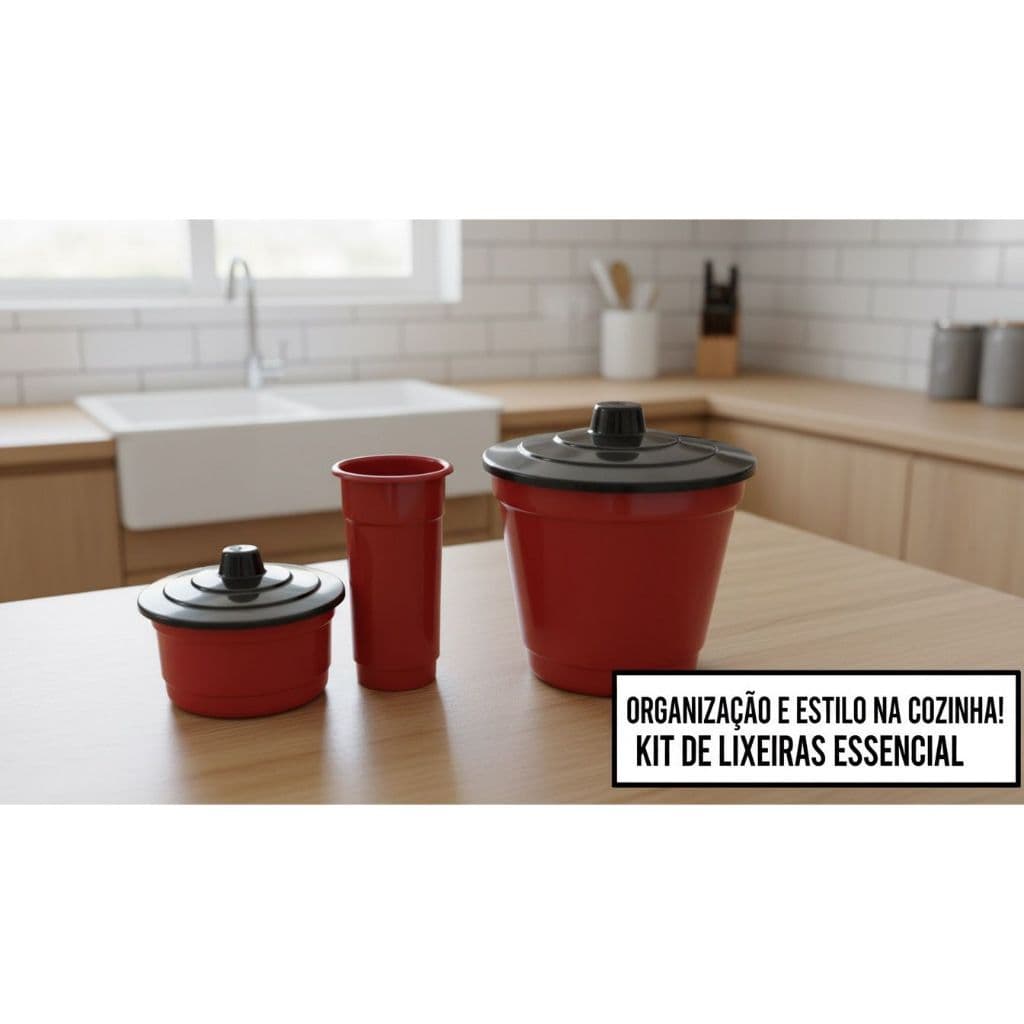 Kit Pia Cozinha Plástico Vermelho 3 Peças