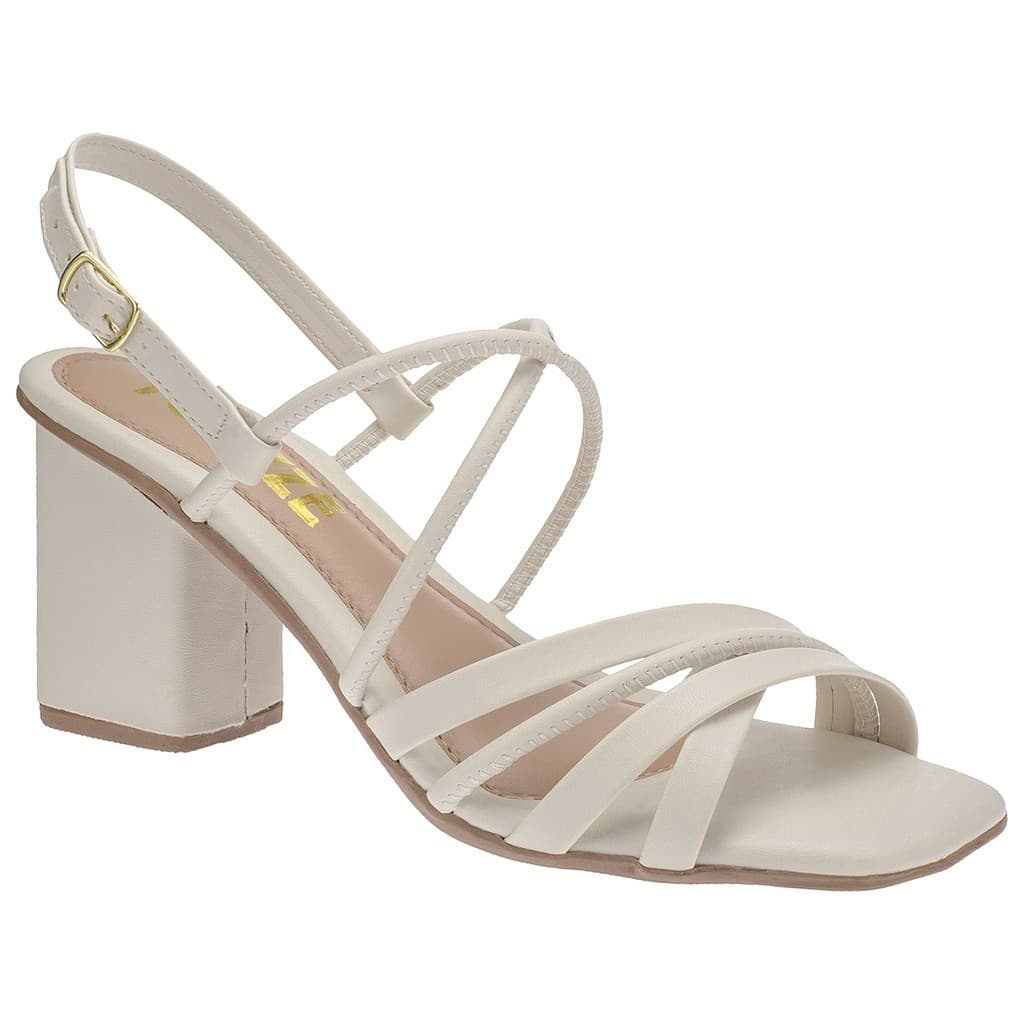 Sandália Feminina Salto Bloco Baixo  Tiras Tendência Moda Verão Sapato Sandalha Preta Branca Calçado Promoção
