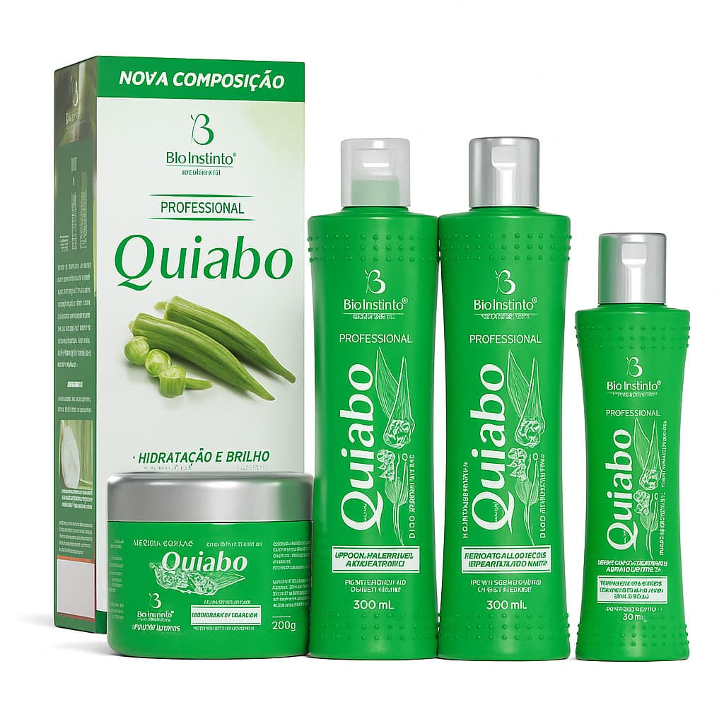 Kit Capilar Quiabo com 4 Itens na caixa Creme Hidratante Nutrição e Fortalecimento dos Fios