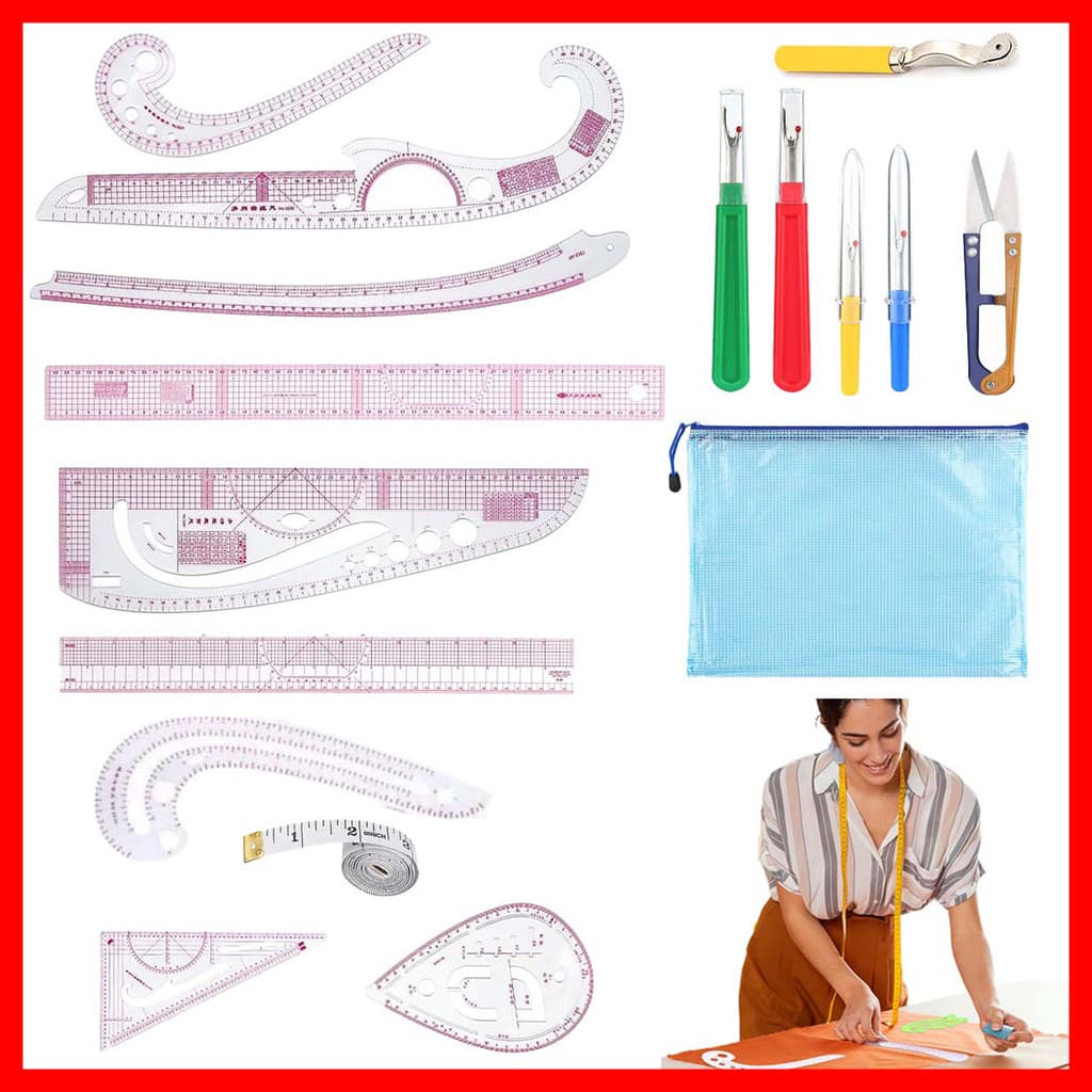 Kit 17 peças molde curvo transparente, régua curva francesa para costura, desenho e modelagem