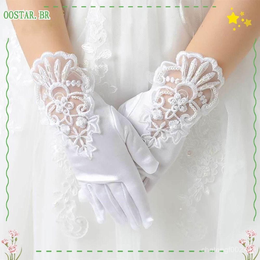 Luvas de Casamento OOSTAR Acessórios de Vestido de Princesa Luvas de Dedo Inteiro para Vestido de Casamento Infantil F
