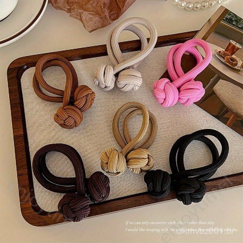 4pcs Laço de Cabelo com Nó Alta Elasticidade Corda de Cabelo Cor Sólida Anel de Cabelo Durável Suporte de Rabo de Cavalo