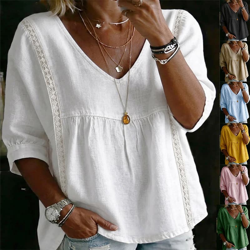 Blusa Feminina De Verão casual Saia Renda Gola V Top Feminino