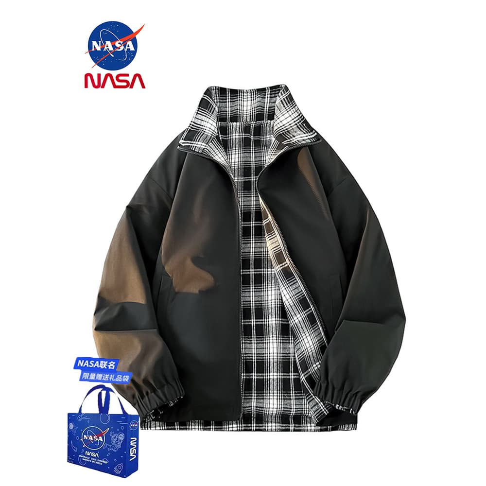 NASA Co-marca dupla face jaqueta masculina 2025 primavera outono novo estilo na moda Casual gola alta jaqueta masculina