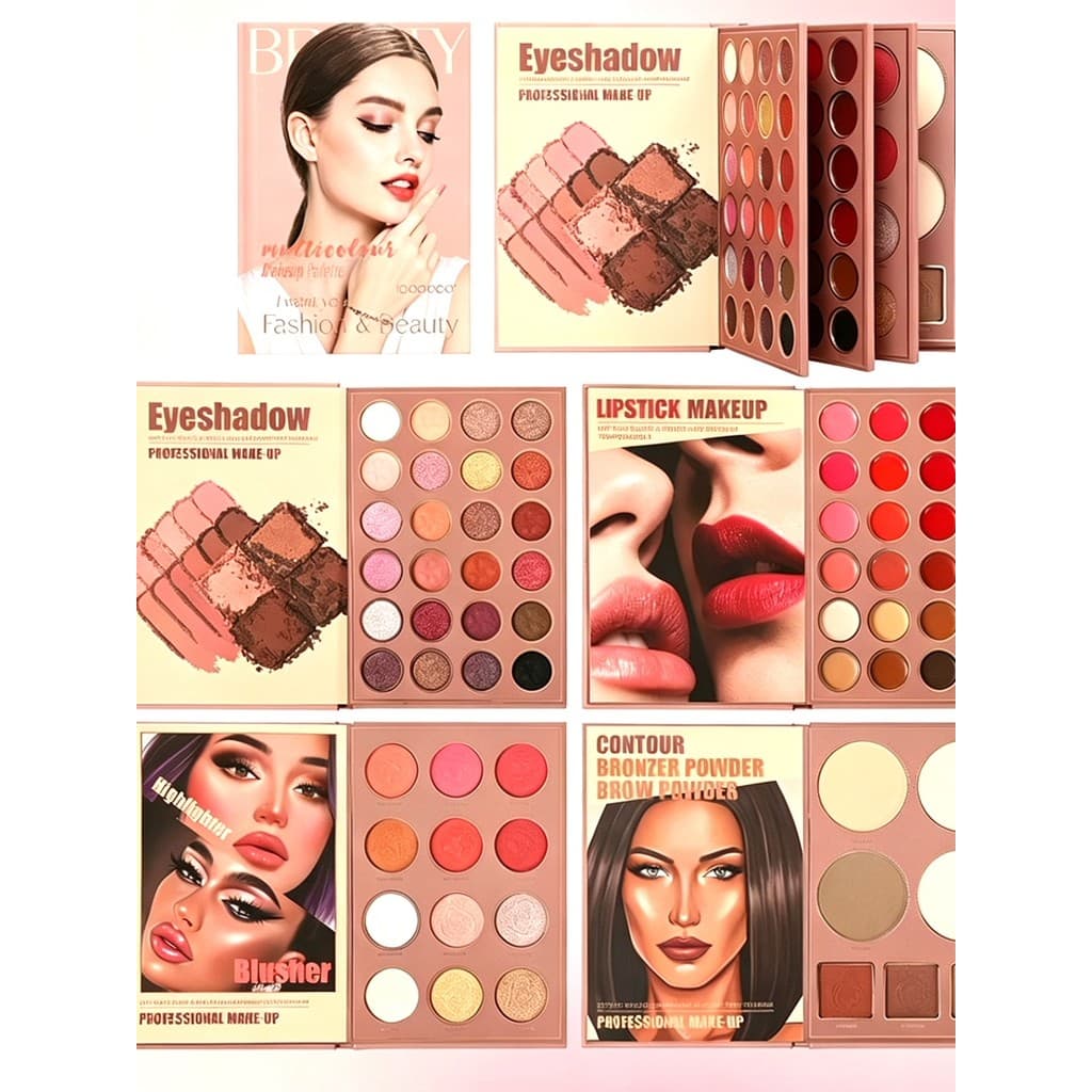 67 cores livro de maquiagem de quatro camadas multi-cor perolado fosco sombra alto brilho Blush contorno batom multi-fun
