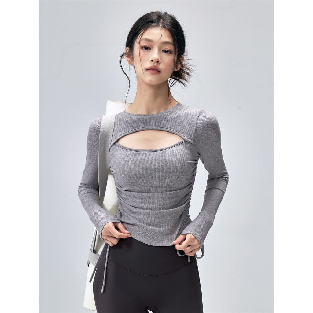 Y com almofada no peito Yoga manga comprida camiseta feminina novo estilo chique bonito Design elegante mais magro olhar