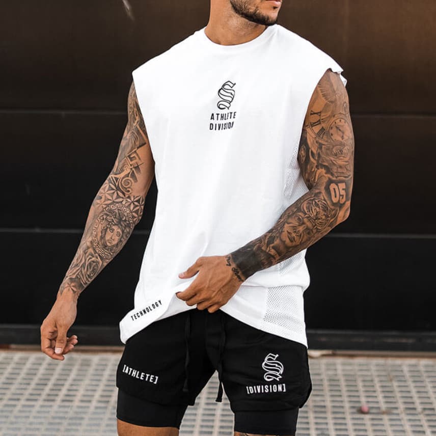 Colete de Fitness masculino estiramento esportes camisa de fundo respirável treinamento sem mangas camiseta Street Wear
