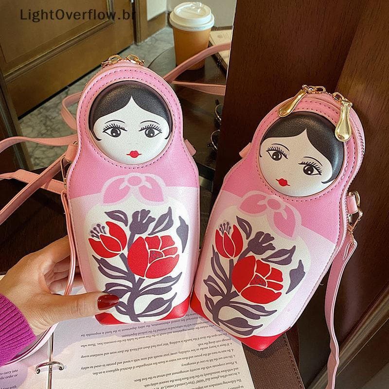 Bolsa Feminina Com Estampa Matryoshka Criativa , Crossbody , Nova Moda De Couro PU Para Telefone E Bolsas Ombro ,