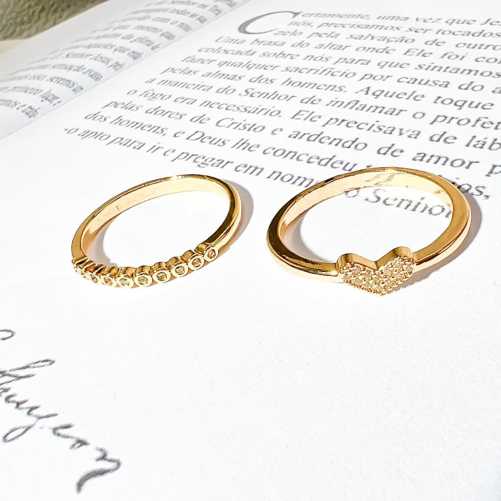 2 peças de anel prata 925 e ouro 18k feminino de coração elegantes e simples, design de nicho de luxo