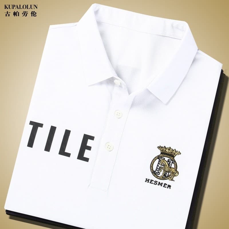 Marca masculina verão mercerizado algodão de manga curta impresso camiseta masculina lapela meia manga quente diamante c