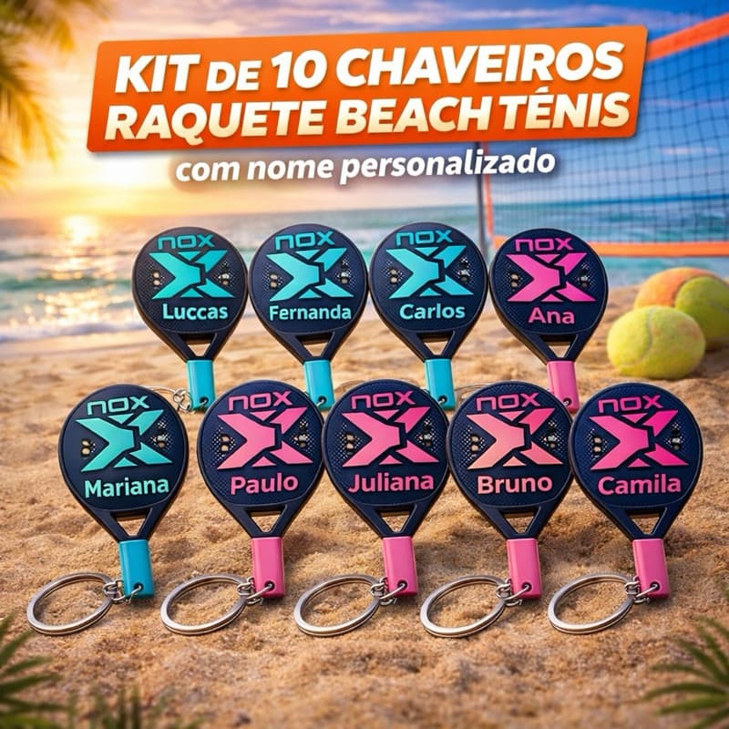 kit 10 Chaveiro Personalizado com seu Nome Raquete Beach Tênis
