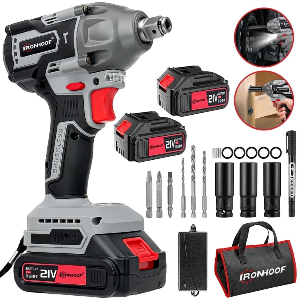 Chave De Impacto ​​Brushless​​ 520Nm 3 IN 1 Sem Fio Potente Parafusadeira 21V 2 Baterias Ironhoof