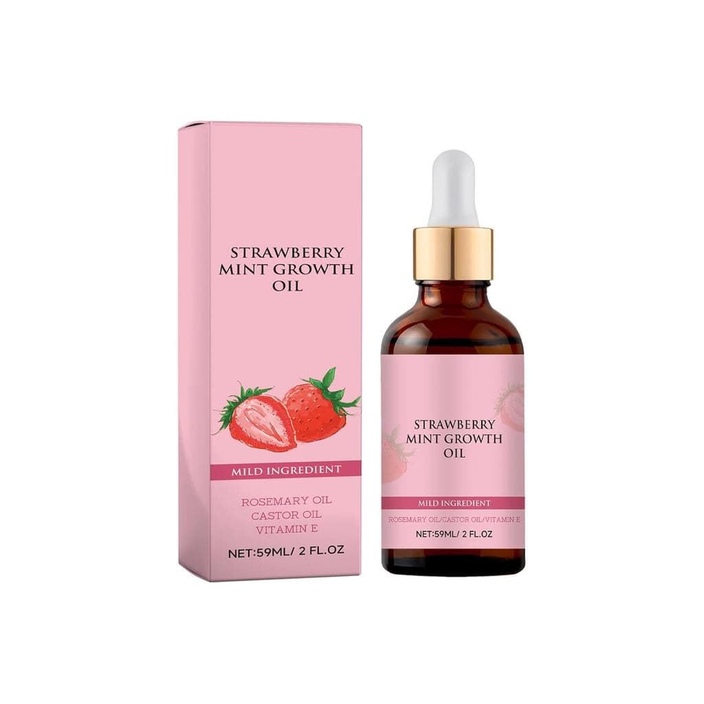 Óleo Capilar de Morango e Menta para Crescimento Capilar, Óleo Essencial Natural de Alecrim para Homens e Mulheres, Séru