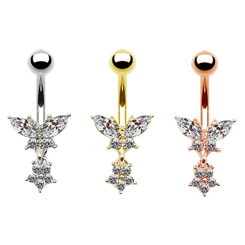 | bijuterias femininas | 【piercing umbigo】 ♛Gabe Europa América Anel de umbigo borboleta transfronteiriça de aço inoxidá