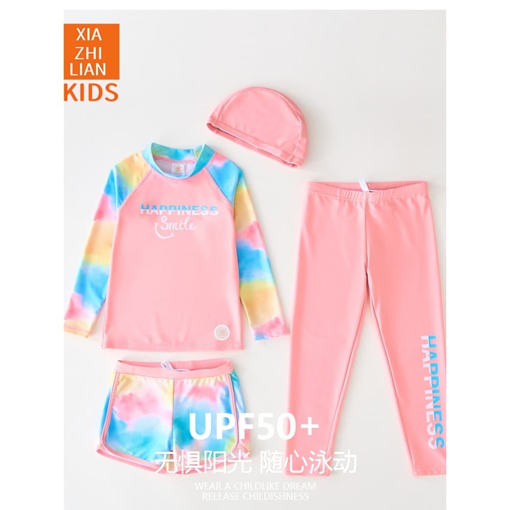Maiô infantil coreano para meninas, manga comprida, protetor solar dividido, grande, crianças, meninas, beira-mar, calça