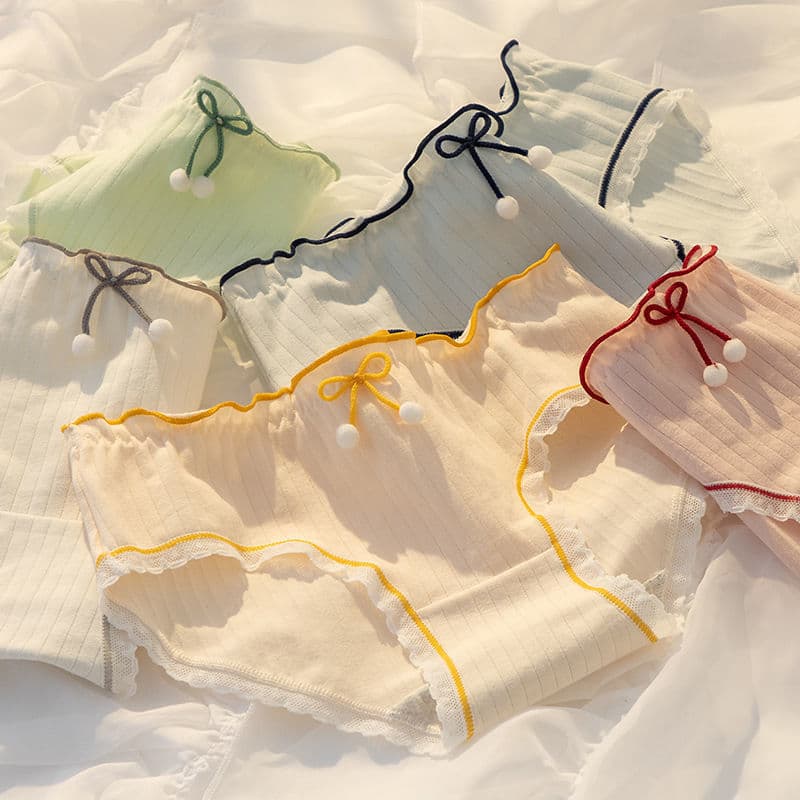 5 cintura média estilo japonês bola de pele arco 100 algodão simples menina puro algodão roupa interior feminina doce es