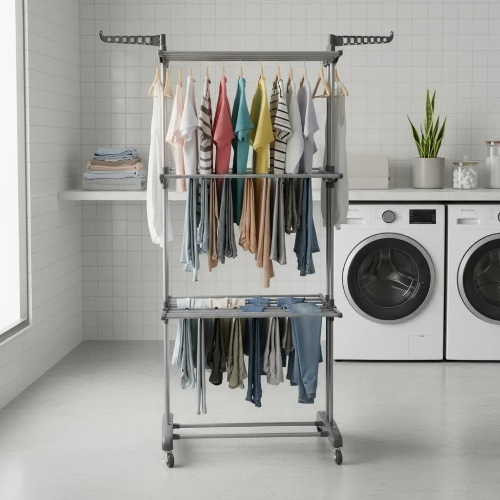 Varal Chao Dobravel Cabideiro Ganchos Estender Roupas Camisa Calca Toalha Aluminio Apartamento