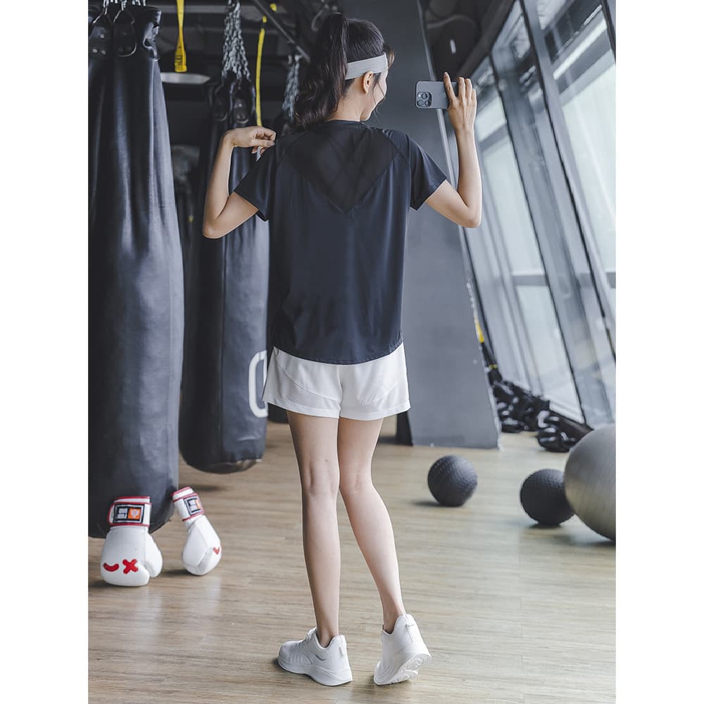 Correndo terno de secagem rápida de manga curta feminino lazer ao ar livre roupas esportivas manhã correndo treinamento