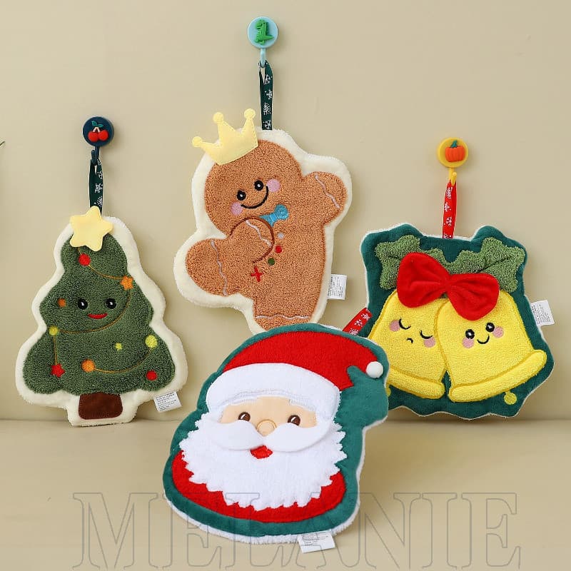 Feliz Natal] Pano de Limpeza Doméstico - Toalha de Lã Coral com Desenho Animado - Toalha de Mão Macia para Limpar Utensí