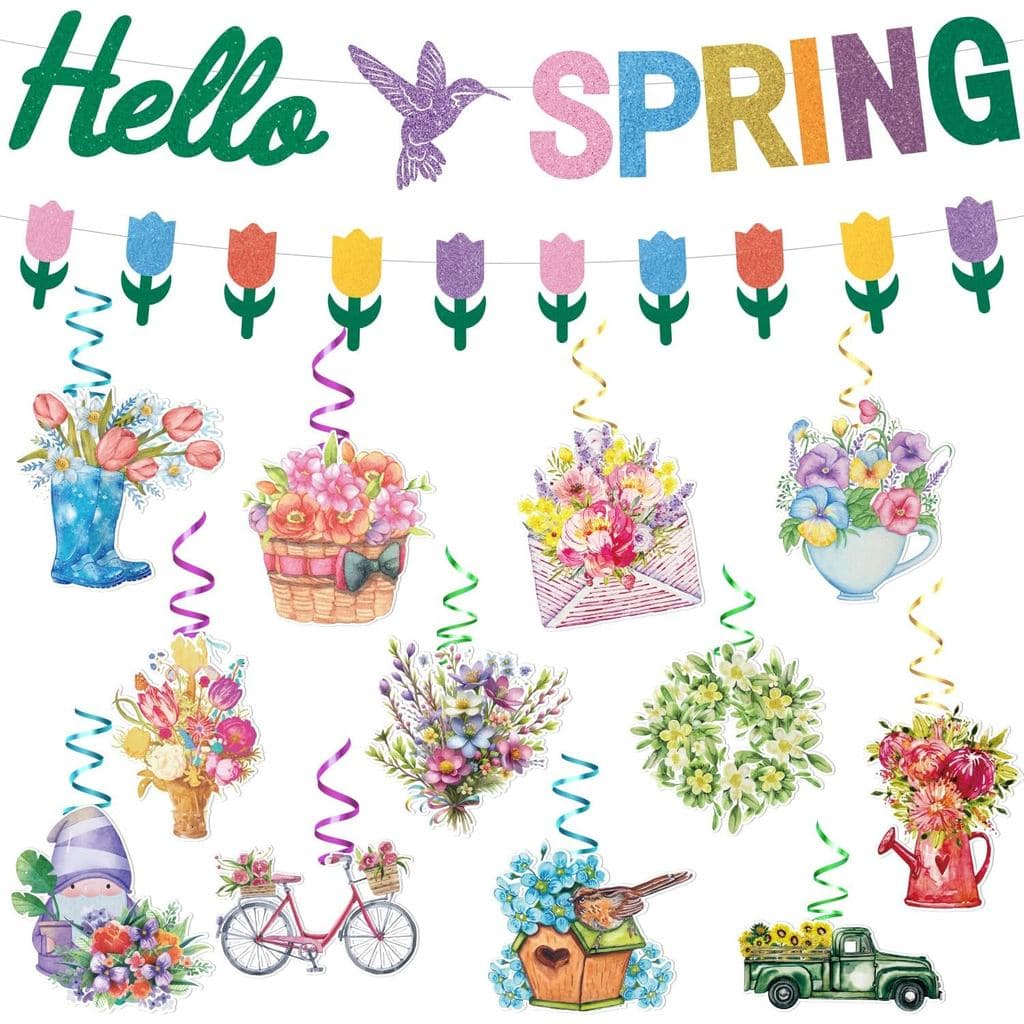 Decorações Suspensas para Festa de Primavera, Guirlanda de Flores Silvestres, Decorações de Primavera para Casa e Escrit