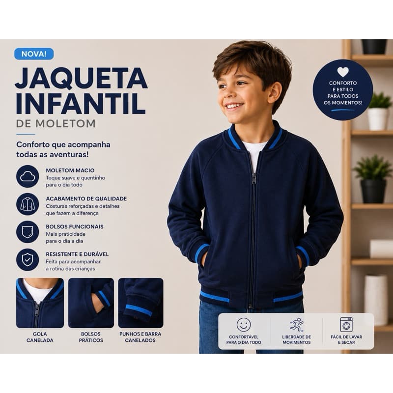 Jaqueta Infantil de Moletom Bomber Masculina Feminina Casaco Infantil Flanelado Com Zíper