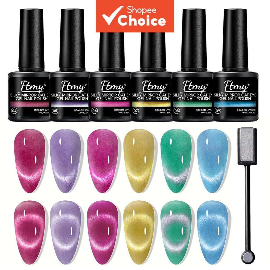 Conjunto de 7 esmaltes em gel magnéticos olho de gato – Tons vibrantes e holográficos com varinhas magnéticas, perfeitos