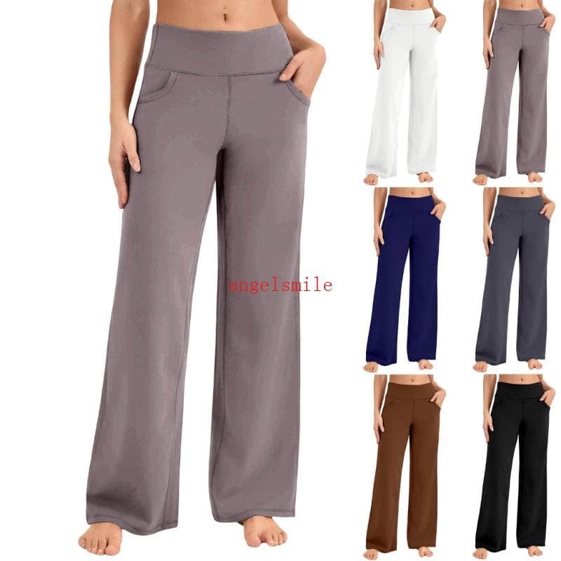 Calça Feminina Ioga Bolsos, Elástica, Solta, Casual, Para Casa, Exercício