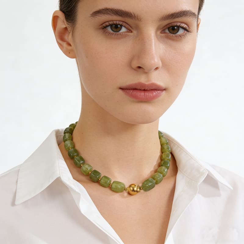 Colar Feminino 18K Banhado a Ouro com Resina Colorida Colar Aço Inoxidável Colar Boho Ótimo Presente