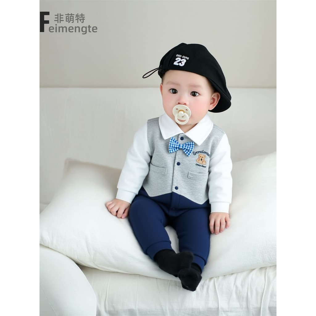 Bebê bebê primavera outono macacão bebê menino roupas pegar banquete semanal primeiro mês um ano de idade vestido terno