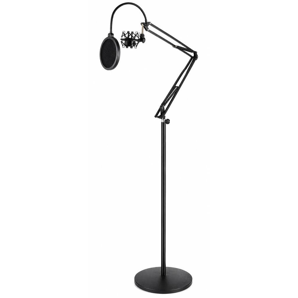 Kit Suporte,Pedestal Base Redonda c/Shock Mount Aranha,Filtro Pop Filter p/Microfone Condensador Studio AT2020,SM7B,C1