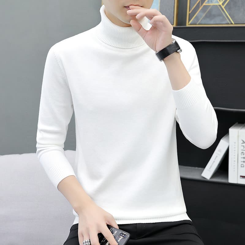 Novo outono inverno camisola de gola alta masculina versão coreana fino ajuste cor sólida engrossado interior Kn