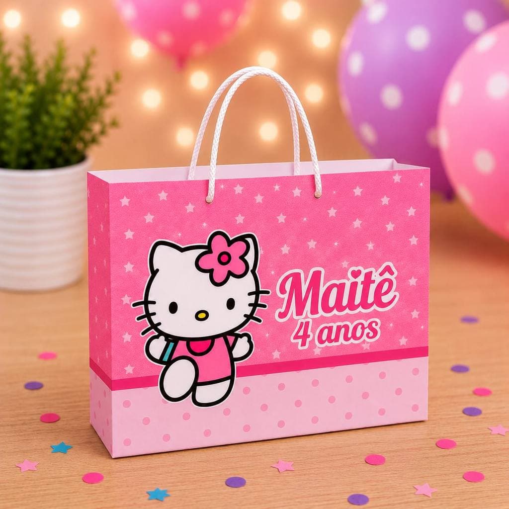 Sacolinhas Personalizada tema Hello Kitty | Lembrancinhas de festas Aniversário | Pegue e monte