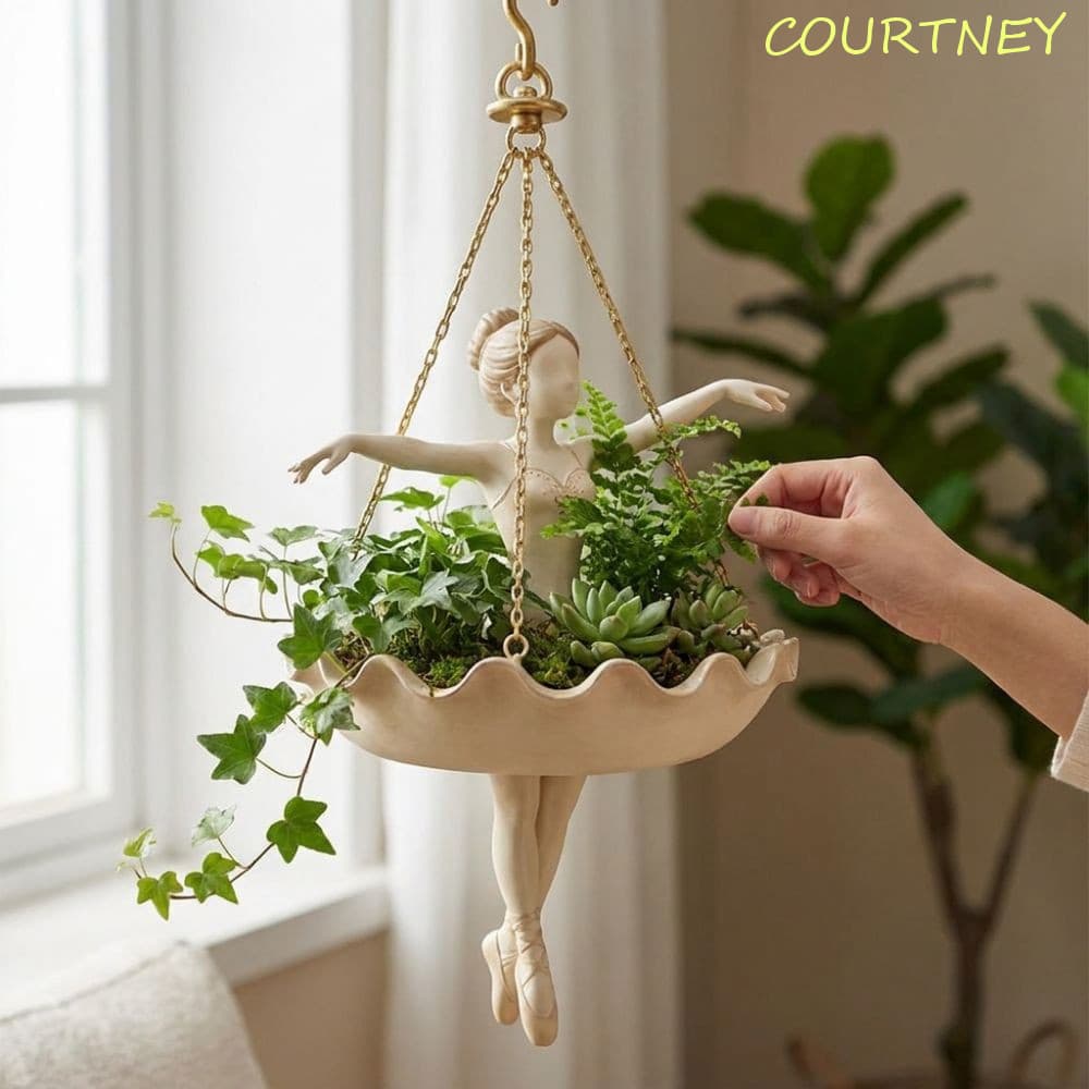 COURTNEY Vaso De Flores De Fada , Figura De Bailarina Elegante Esculpida À Mão , Plantador Suspenso De Dançarina De Balé
