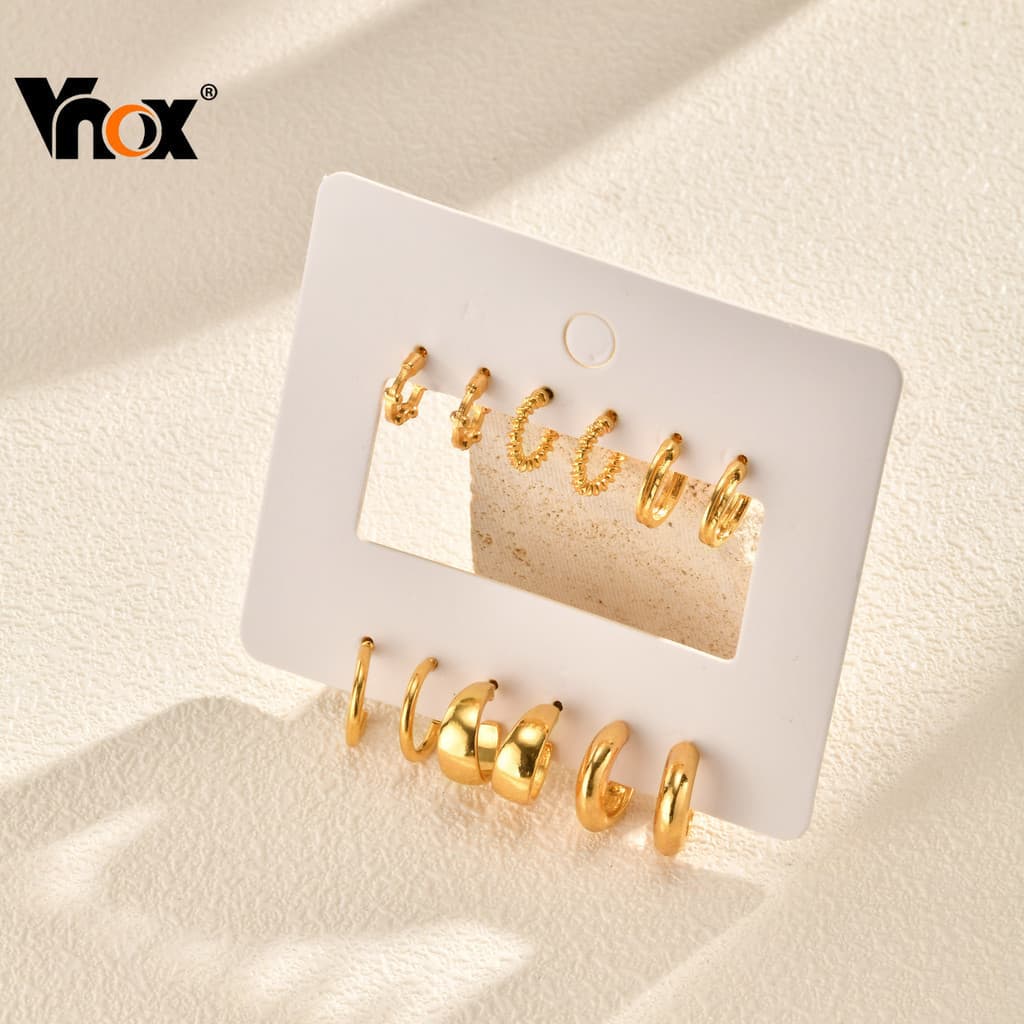 Conjunto de 6 brincos em formato de C da marca Vnox, joias simples e elegantes adequadas para mulheres e meninas, modelo