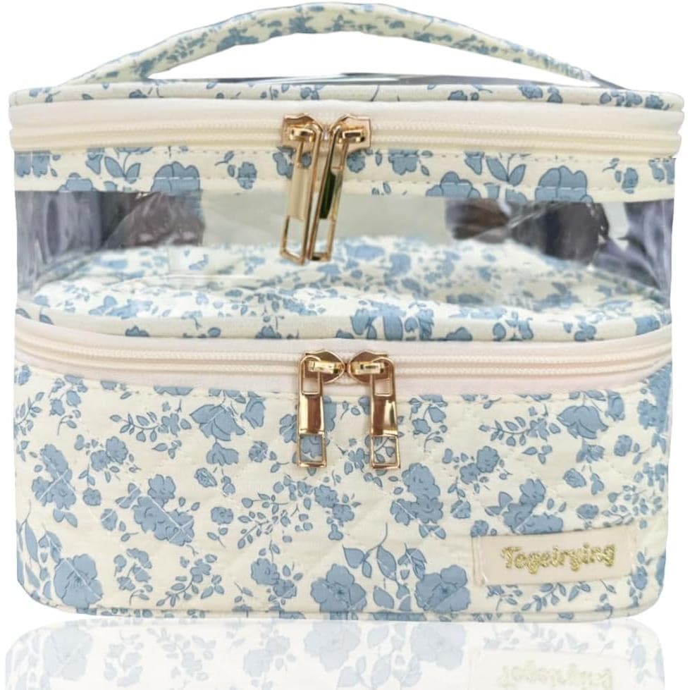Bolsa de Maquiagem para Viagem, Necessaire de Maquiagem Grande de Algodão Acolchoado de Dupla Camada, Organizador de Cos