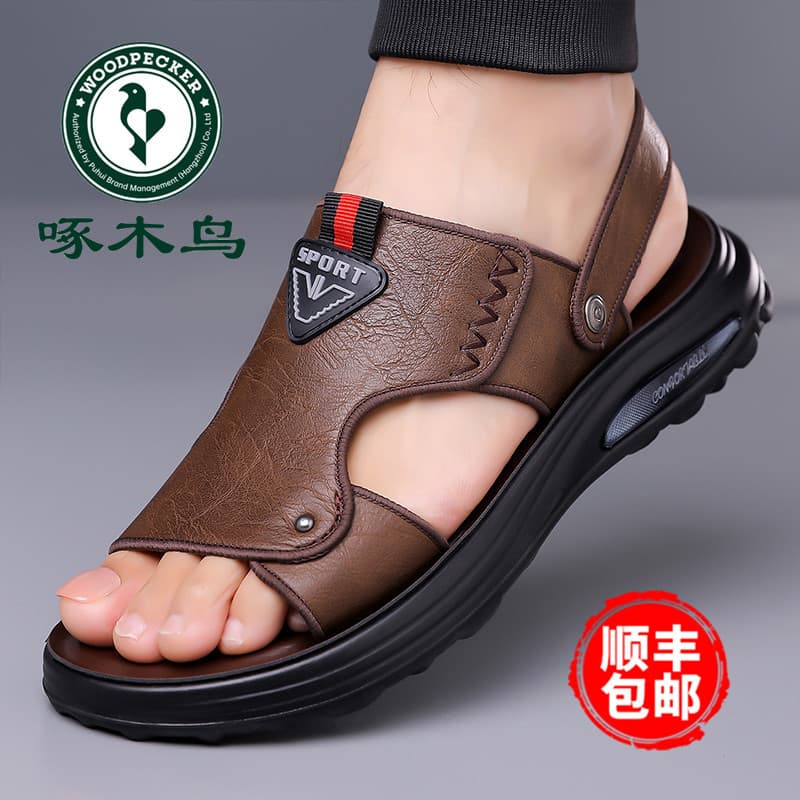 Woodpecker verão novo estilo sandálias masculinas exterior usar sapatos de praia casuais látex sola macia antiderrapante