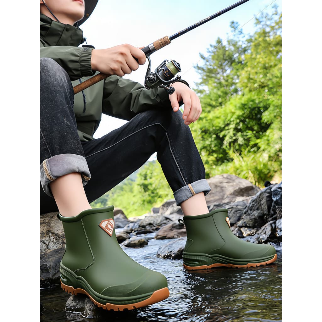 Botas de chuva impermeáveis masculinas, desodorante de Silicone de cano baixo, resistente ao desgaste, montanhismo ao ar