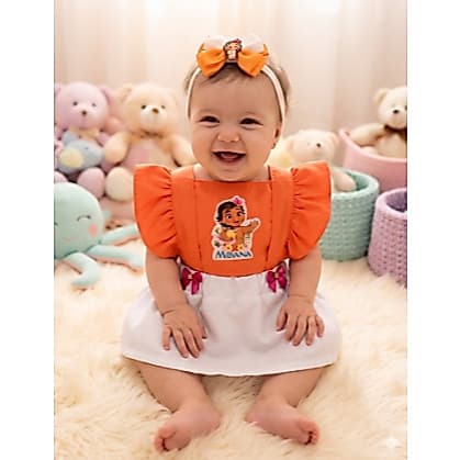 Romper Jardineira Moana Mesversário Personagens Roupa De Bebe Moana Desenho Romper Jardineira Body Vestidinho Bebê