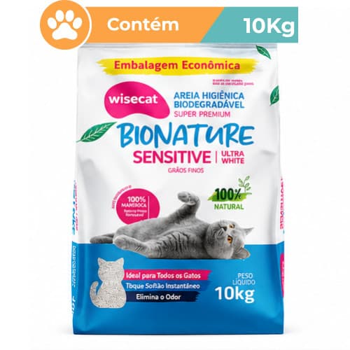 Areia Higiênica Wisecat Bionature Grãos Finos 10kg