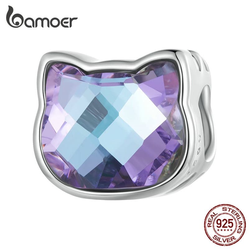 Pingente de Gato com Contas em Prata 925 Bamoer para Pulseira e Colar ZAEC