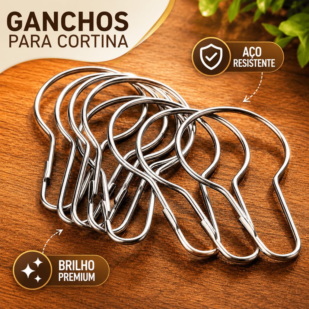 Kit Ganchos Pêra Metal 70x35mm Argolas Anéis Para Provador de Loja Cortinas Box